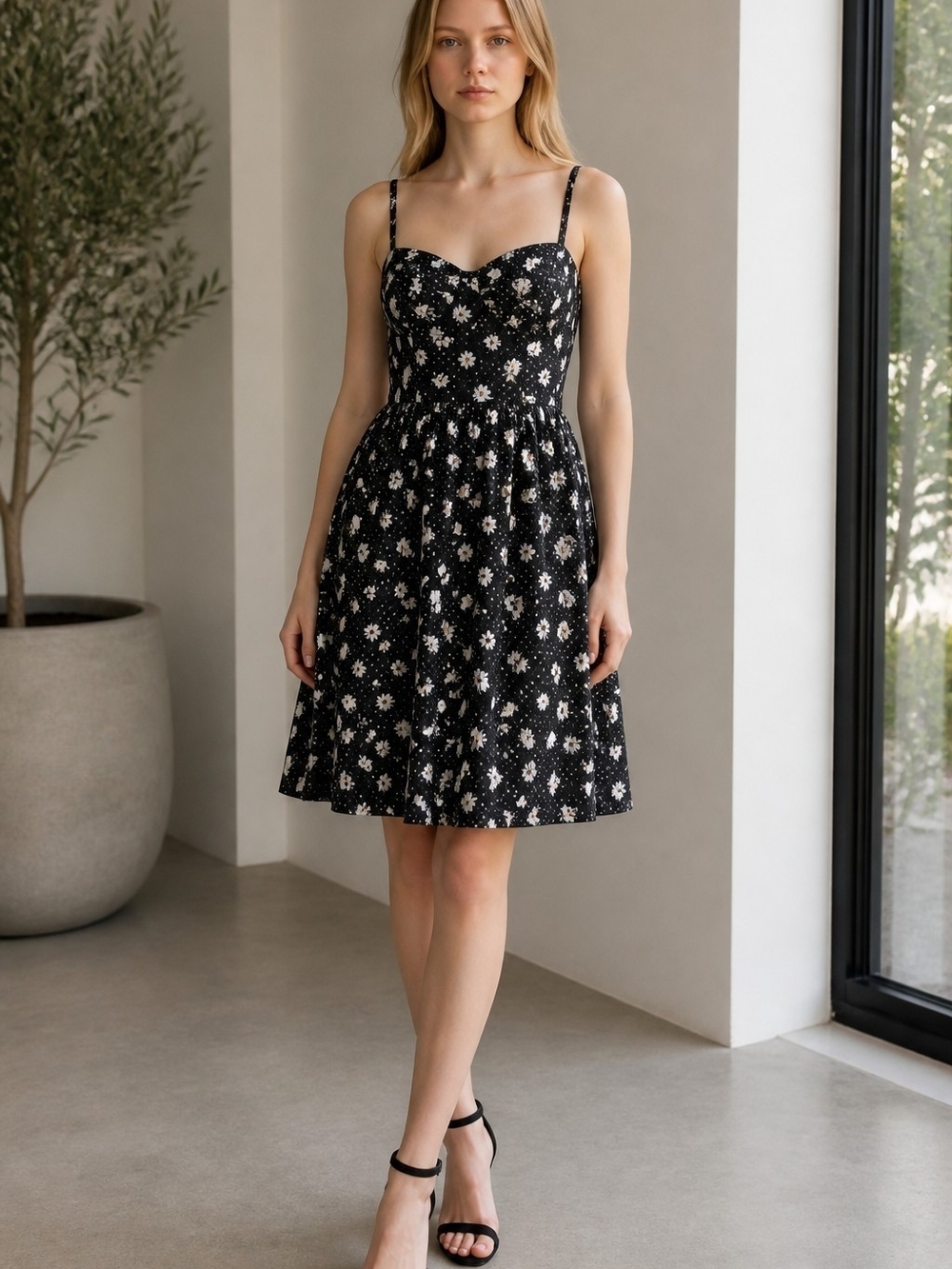 No Boundaries Black Dress with White Daisies Women Size 7/9 Summer Chic Cute